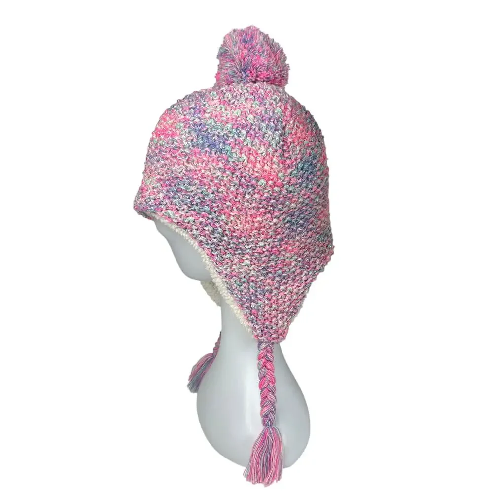 Capelli Girls Pink Pastel Sequin Embellished Knit Sherpa Toboggan Cap Hat 5-8 YO